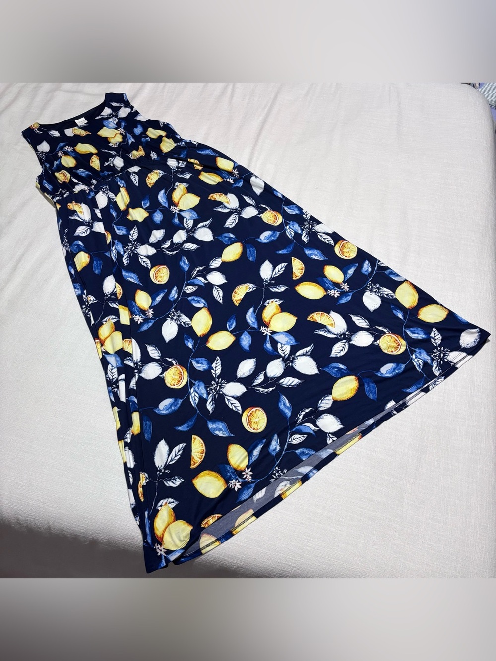 Soma Navy Blue Lemon Print Maxi Dress Sleeveless | Size XL